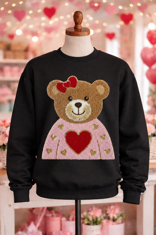 Faux Cute Teddy Bear Patch Sweatshirt